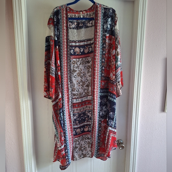 Asymmetrical Floral Kimono Jacket - Picture 1 of 13
